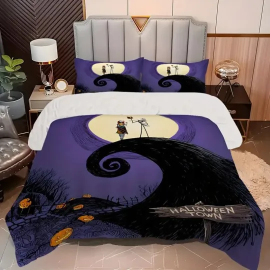 Nightmare Jack Skellington & Sally On Spirall Hill Halloween Town Bedding Set