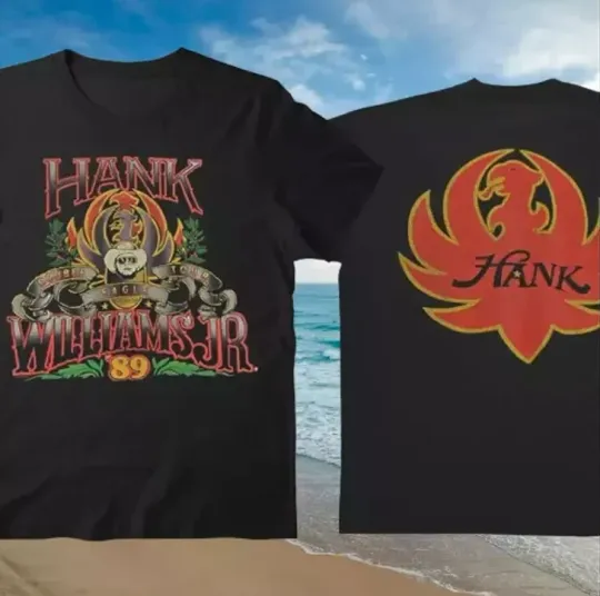 Vintage Hank Williams Jr Double Eagle 1989 Tour Black Double Sided T-Shirt Allsi