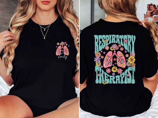 Custom Respiratory Therapist Shirt, Personalized Respiratory Therapist Gift, 2 Sided Floral Lung Pulmonologist Shirt,Respiratory Therapy Tee
