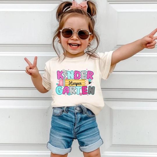 Personalized Kindergarten Tshirt Girls Custom Kids Name Back To School Shirt Toddler Kid Kindergarten Shirt With Name Kindergarten Girl Gift