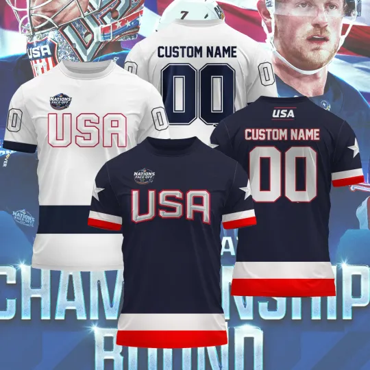 Custom 4 Nation Face-O 2025 USA Hockey Team Name & Number 3D T-Shirt