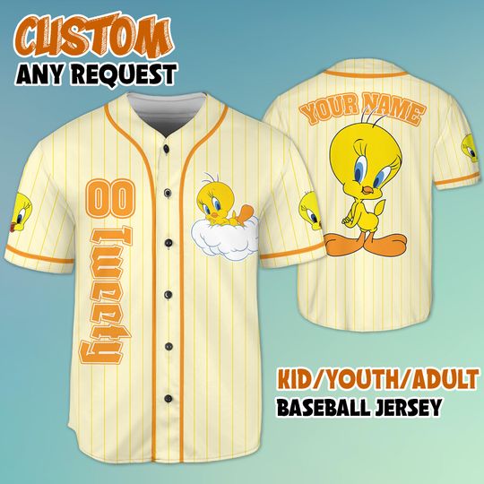 Personalized Tweety Baseball Jersey, Custom Tweety Baseball Jersey Shirt, Tweety Birthday Gift, Family Jersey