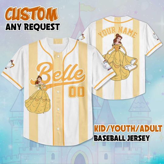 Custom Belle Princess Beauty and the Beast Baseball Jersey, Custom Princess Belle Jersey Shirt, Beauty and the Beast Birthday Gift