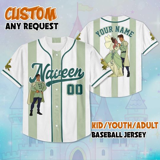 Personalized Prince Naveen Baseball, Disney Tiana Princess and the Frog Jersey, Gift For Fans Disney, Disneyland Baseball Team Outfit