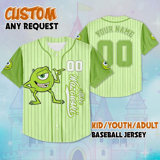 Personalized Monsters Inc Mike Wazowski Baseball Baseball Jersey, Custom Mike Wazowski Baseball Jersey, Monsters Inc Jersey Shirt