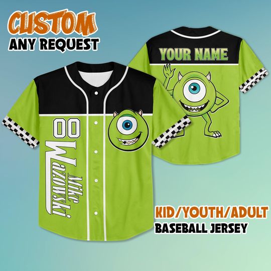 Personalized Mike Wazowski Green Baseball Baseball Jersey, Custom Mike Wazowski Baseball Jersey, Monsters Inc Jersey Shirt