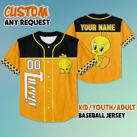 Personalized Tweety Looney Tunes Baseball Baseball Jersey, Custom Tweety Baseball Jersey, Tweety Looney Tunes Jersey Shirt