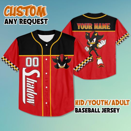 Personalized Sonic the Hedgehog Shadow Baseball Baseball Jersey, Custom Shadow The Hedgehog Baseball Jersey, Sonic The Hedgehog Jersey Shirt