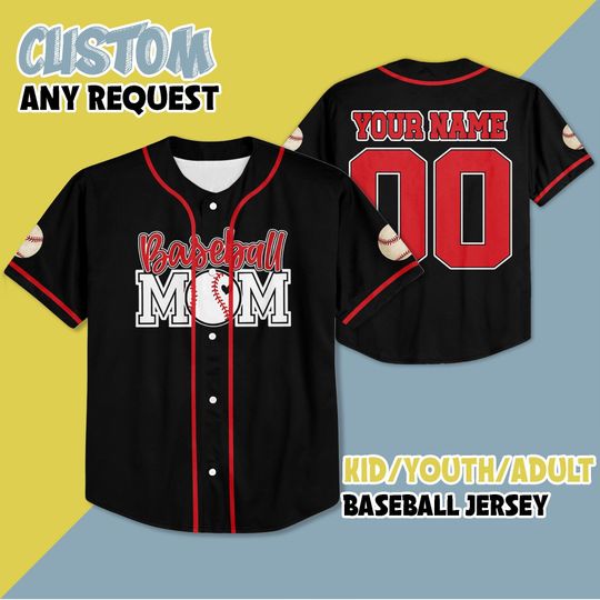 Personalized Baseball Mom Baseball Jersey, Custom Baseball Mom Jersey Shirt, Gameday Cheer Mom Gift for Mom