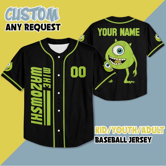Personalized Disney Mike Wazowski Monsters Inc Baseball, Custom Mike Wazowski Monsters Inc Jersey, Gift For Fans Disney, Monsters Inc Shirt