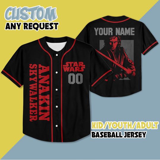 Personalized Star Wars Anakin Skywalker Baseball Jersey, Disney Star Wars Baseball Jersey, Disney Jersey Shirt, Gift for Kids