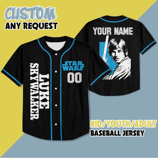 Personalized Star Wars Luke Skywalker Baseball Jersey, Disney Star Wars Baseball Jersey, Disney Jersey Shirt, Gift for Kids