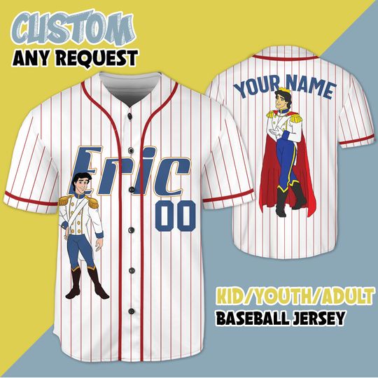 Disney The Little Mermaid Prince Eric Baseball Jersey, Personalized Disney Eric Jersey Shirt, Gift For Kids Adult Unisex