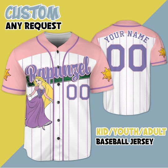Personalized Disney Princess Rapunzel Baseball Jersey, Disney Rapunzel Jersey Shirt, Disney Princess Baseball Jersey Teams