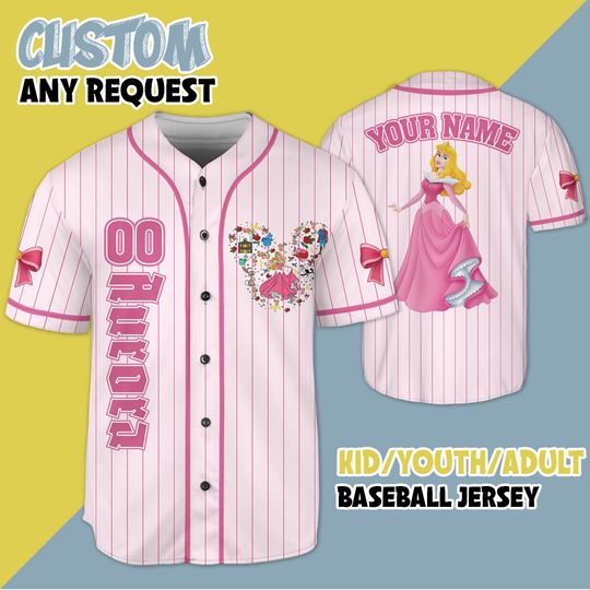 Personalized Disney Princess Aurora Baseball Jersey, Disney Aurora Jersey Shirt, Disney Princess Baseball Teams, Gift For Kids Adult Unisex