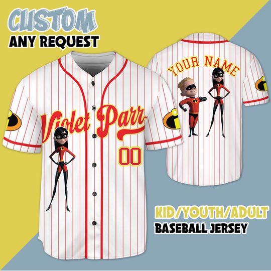Personalized The Incredibles Violet Parr Baseball Jersey, Custom Disney The Incredibles Jersey Shirt, Disney Baseball Teams, Gift for Fan