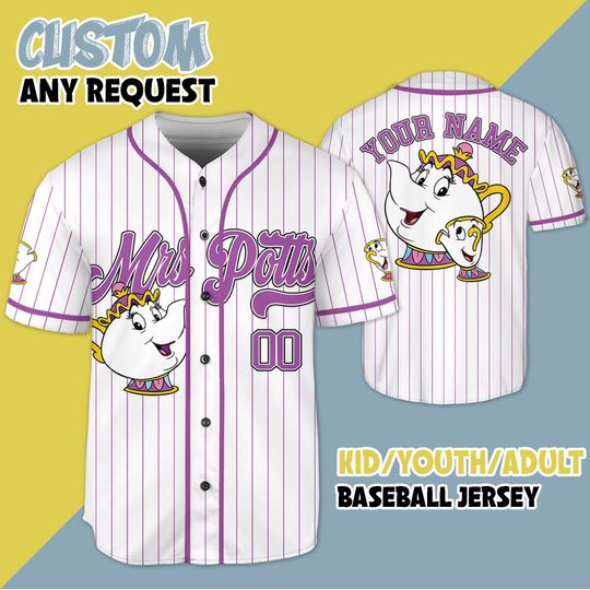 Personalized Mrs Potts and Chip Beauty and the Beast Baseball Jersey, Disney Mrs Potts Jersey Shirt, Disney Baseball Jersey