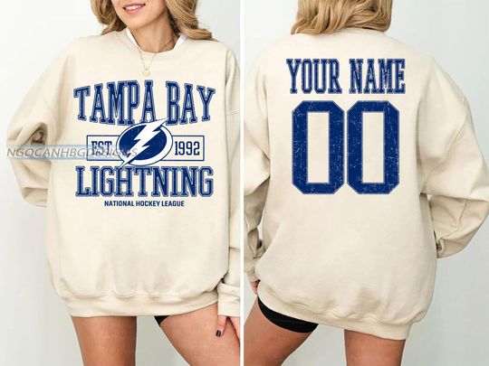 Personalized Tampa Bay Lightning Hockey Sweatshirt - Custom Name and Number Vintage Graphic Tee - Game Day Sports Fan Shirt Gift