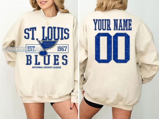 Personalized St. Louis Blues Hockey Sweatshirt - Custom Name and Number Vintage Graphic Tee - Game Day Sports Fan Shirt Gift
