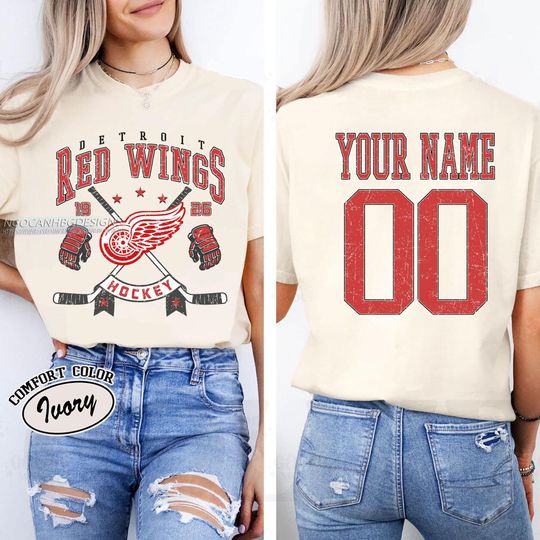 Discover Personalized  Detroit Red Wings T-shirt, Custom Name & Number Hockey Shirt, Unisex Fan Gift for Sports Lovers
