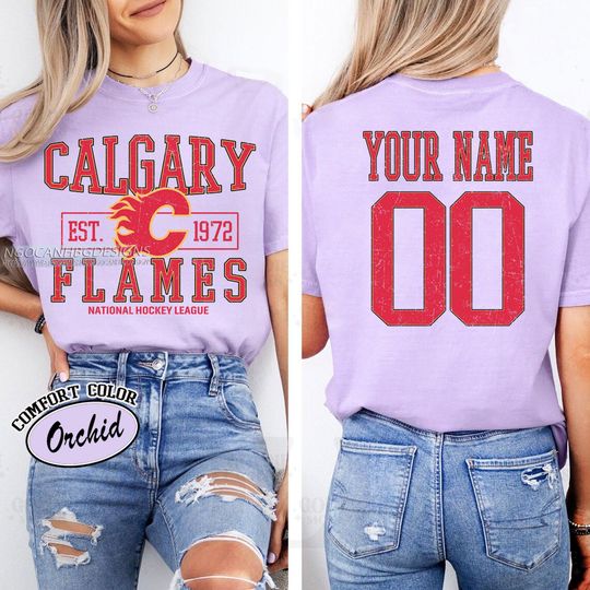 Personalized Calgary Flames T-Shirt | T-Shirt for Hockey Fans | Custom Number | Retro Team Shirt