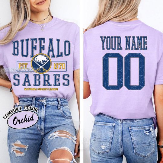 Personalized Buffalo Sabres T-Shirt | T-Shirt for Hockey Fans | Custom Number | Retro Team Shirt