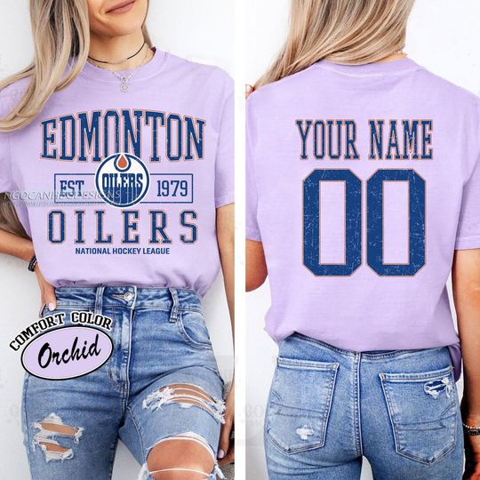 Personalized Edmonton Oilers T-Shirt | Comfort Colors T-Shirt for Hockey Fans | Custom Number | Retro Team Shirt
