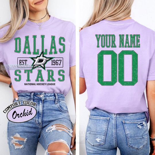 Personalized Dallas Stars T-Shirt | Comfort Colors T-Shirt for Hockey Fans | Custom Number | Retro Team Shirt