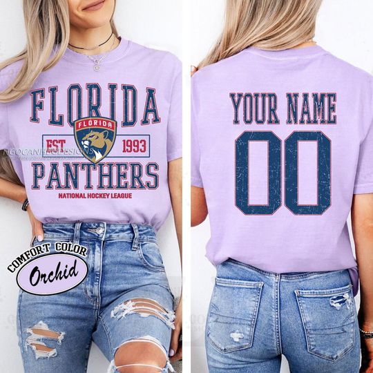 Personalized  Florida Panthers T-Shirt | Comfort Colors T-Shirt for Hockey Fans | Custom Number | Retro Team Shirt