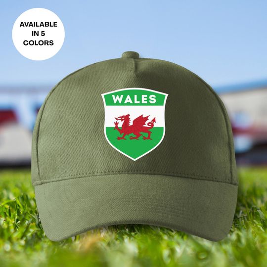 Wales Soccer Cap, Welsh Country Flag in Shield Hat, Printed Soccer Dad Cap, Wales Football Emblem Unisex Cap, Wales National Team Sports Cap