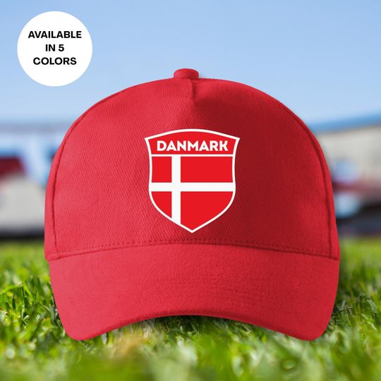 Discover Denmark Soccer Cap, Danish Country Flag in Shield Hat, Printed Soccer Dad Cap, Denmark Emblem Football Unisex Cap, Scandinavia Soccer Cap