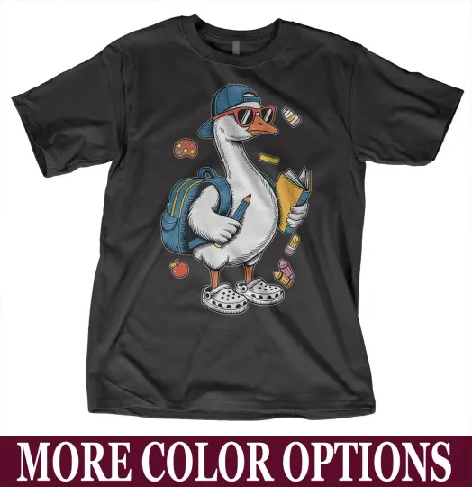 First Day School Goose T‑Shirt, Back To School Boy Girl Cute Cartoon Tee