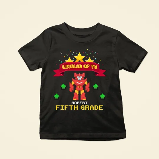 Leveled Up To School   Personalized Shirt   Back To School Gift For Boy Son Gran