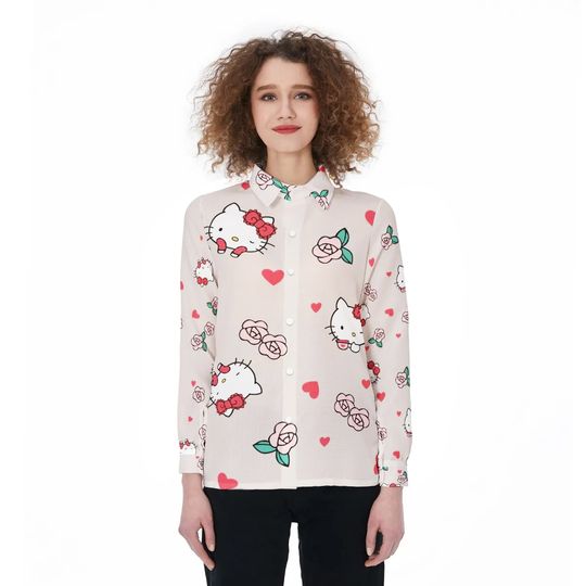 Hello Kitty Women Casual Shirt, Hello Kitty Fan Gift, Cute Kitty Shirt