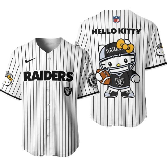 Discover Las Vegas Raiders x Hello Kitty 2024 Stripe Baseball Jersey