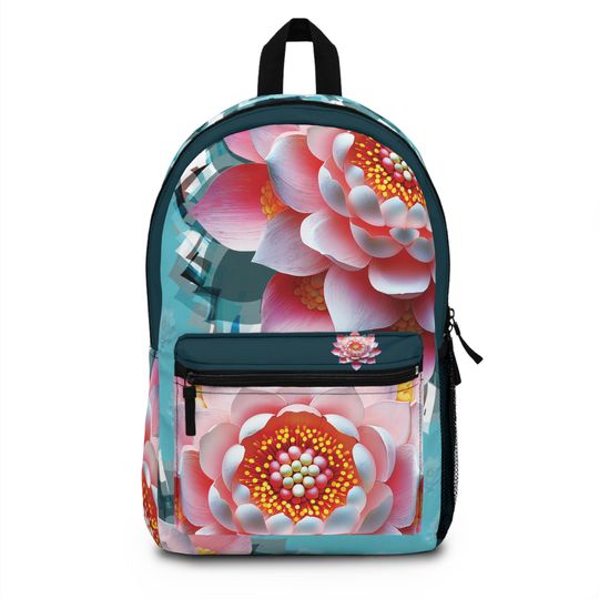 Backpack, Flower Backpack, Floral Bag, Pink Blue School Bag, Bold Open Flower Design, Pastel Colors Backpack