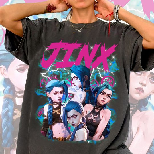 Jinx Arcane T-Shirt, Unisex Vintage Streetwear, League of Legends Anime Apparel, LOL Fan Merch, League of Legends Merchandise