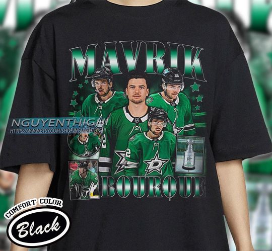 Mavrik Bourque Hockey T-shirt, Dallas Stars Hockey T-shirt, 90s Vintage Hockey Shirt, Hockey Gift For Fan
