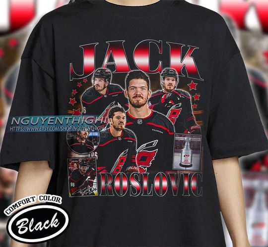 Jack Roslovic Hockey T-shirt, Carolina Hurricanes Hockey T-shirt, 90s Vintage Hockey Shirt, Hockey Gift For Fan