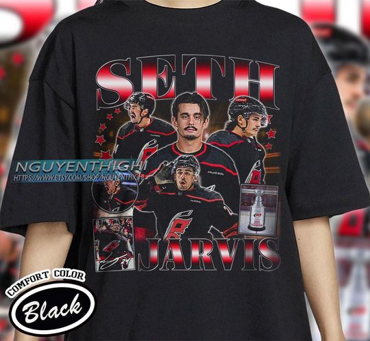 Seth Jarvis Hockey T-shirt, Carolina Hurricanes Hockey T-shirt, 90s Vintage Hockey Shirt, Hockey Gift For Fan