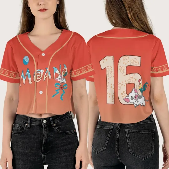 Personalized Moana Princess Pua Hei Hei Coquette Bow Crop Top Baseball Jersey