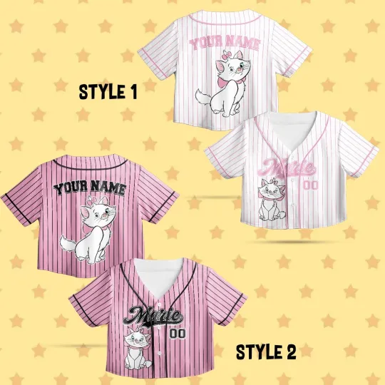 Personalized Cute Marie Cat The Aristocats Striped Crop Top Baseball Jersey