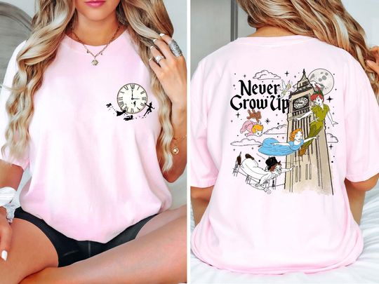 Retro Peter Pan Never Grow Up Shirt, Tinker Bell Wendy Flight to Neverland Shirt,  Disneyland Family Trip Tee