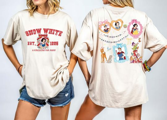 Vintage Snow White 2 sided Coquette Mirror Shirt, Princess Snow White Prince 7 Dwarf Shirt, Magic Kingdom Trip Shirt