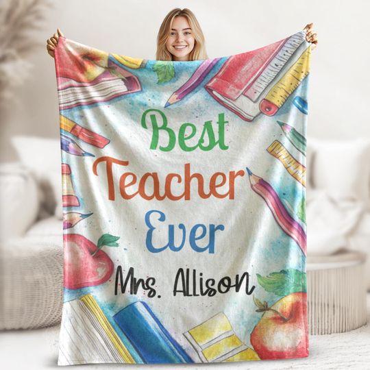 Personalized Teacher Blanket, Best Teacher Ever Blanket, Custom School Blanket, Cute Teacher Name Blanket, Thank You Gift, Birthday Gift