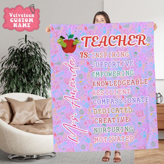 Custom Mrs. Name Teacher Blanket, Inspirational Gift, Classroom Decor, Teacher Appreciation Present, back to school with a cozy blanket