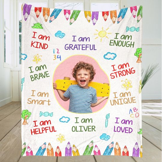 Personalized Kid Photo Blanket, Back To School Gift, Photos Loved Gift, Funny Kid Blanket, Blanket With Photo and Text