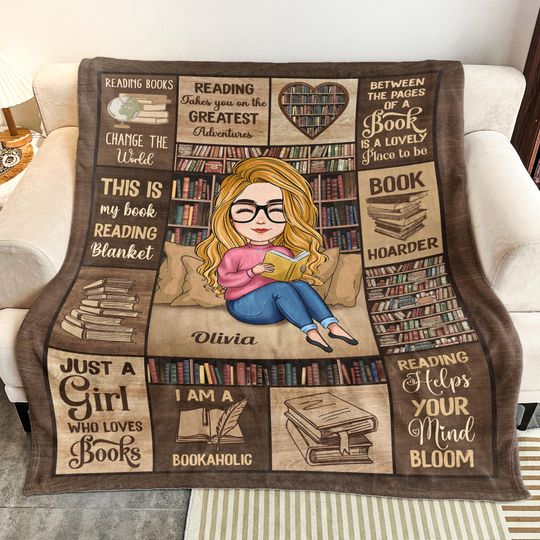 Personalized Book Lover Blanket, Warm Soft Blanket For Women, Just A Girl Who Loves Books, Gift For Daughter, Gift For Bookworm Book Club