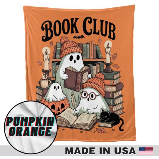 Ghost Reading Book Club Sherpa Blanket, Retro Ghost Reading Books, Vintage Librarian Ghost Halloween, Halloween Kids Blanket, Boo School