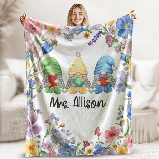 Custom Teacher Name  Blanket, Best Teacher Blanket, Birthday Teacher Gift, Pencil Blanket, Back To School Gift,Gnome Lover Gift,School Gift